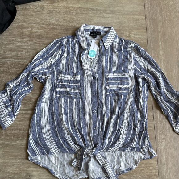 Fortune + ivy Blake Tie Front Blouse blue stitch fix large nwt - Picture 3 of 4